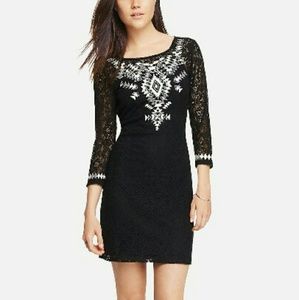 XS EXPRESS aztec dress sheer black lace 3/4 sleeve